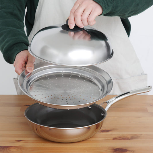 ウォックパン 24cm IH対応＆ ヨシカワ フライパン用 蒸し器 ドーム型蓋付 日本製 - フライパン専門店 鐵兎堂-TETTODO-