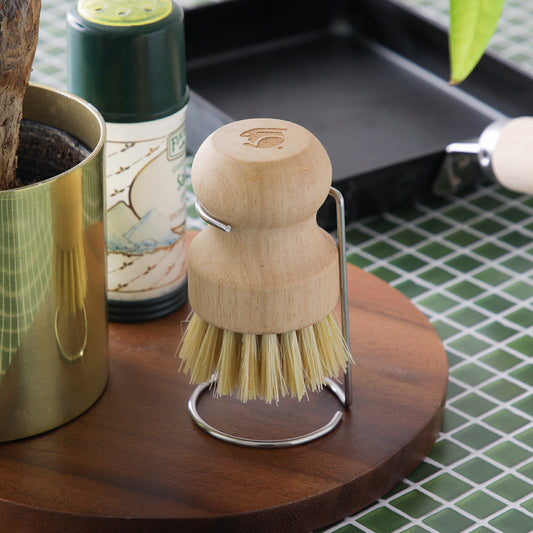 フライパンブラシ 6個セット スタンド付き 鉄フライパン用 洗浄 タワシ 焦げ落とし 天然木 サイザル麻 キッチンブラシ おろし金 北欧風